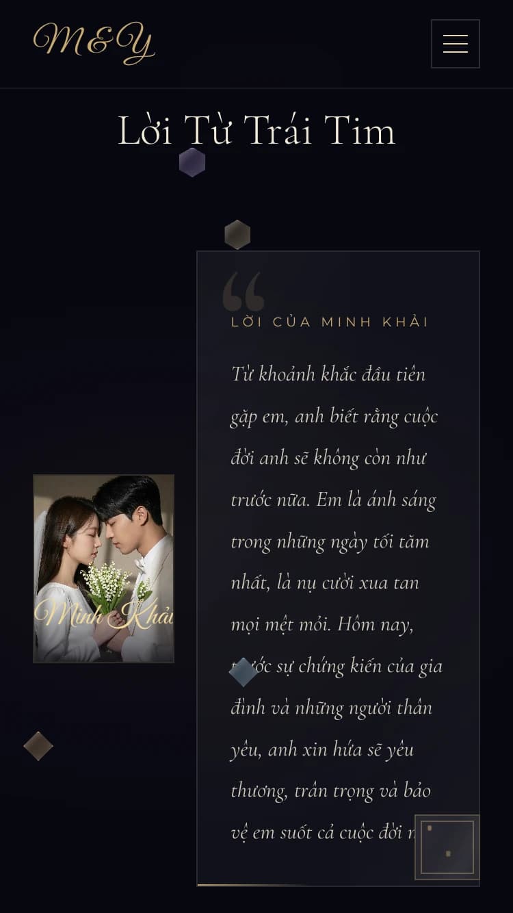 Mẫu thiệp cưới The Glass Gallery — Glassmorphism cao cấp — Triển Lãm Kính & Ánh Sáng, nơi tình yêu được khắc vào pha lê.