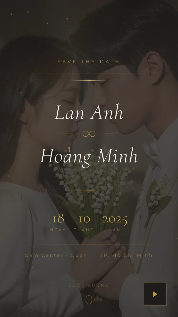 Mẫu thiệp cưới The Minimalist Marble — Cẩm Thạch Tối Giản — vẻ đẹp bền vững của đá marble và vàng miếng, biểu tượng của sự vĩnh cửu.